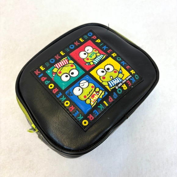 Rare VTG Sanrio Kerokero Keroppi Vintage Black Cosmetic Zipper Bag Pouch Kawaii - Picture 6 of 9